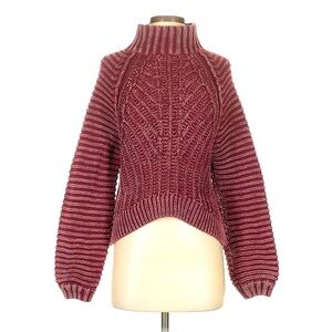 Free People Burgundy Knit Cotton Sweater